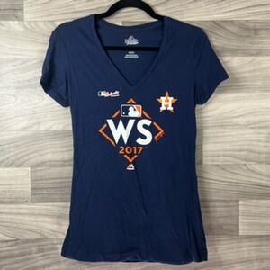 Houston Astros‎ MLB T-Shirt World Series 2017 Womens S Blue V Neck Majestic Tee